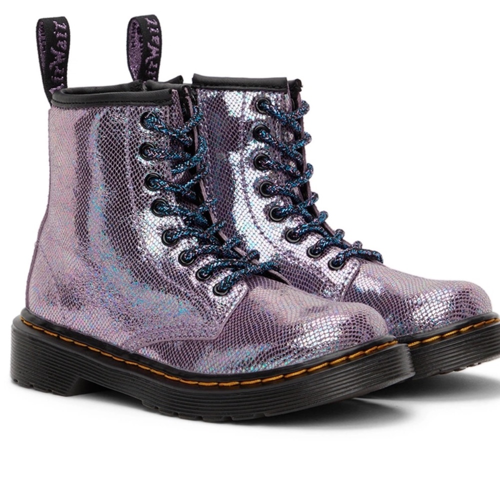 Dr. Martens Shimmering iridescent Purple Combat Boots doc metallic kid 4 adult 6 - Picture 3 of 11